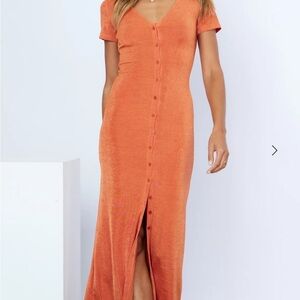 NWOT! Hello Molly LIME CRIME MAXI DRESS ORANGE Bodycon Button Women’s Size US 6